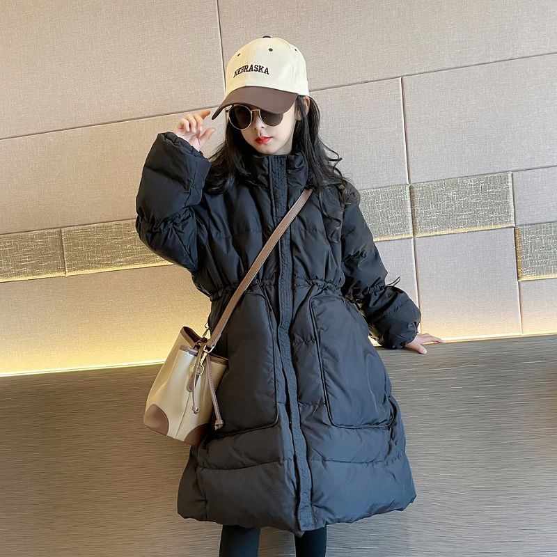 女童冬裝過膝長款羽絨棉服2023冬季新款中大童棉襖外套洋氣棉衣潮