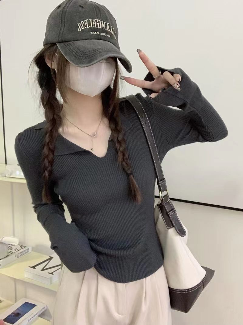 秋季針織衫女新款2023爆款甜辣顯瘦百搭長袖V領獨特别致打底衫潮