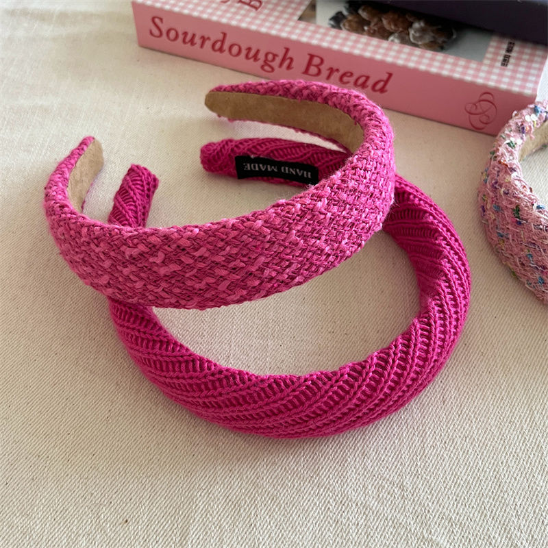 Barbie pink color ~ plaid small fragrant wide hair hoop to increase the height of the skull head hoop pressure hairpin hair accessories headwear new style