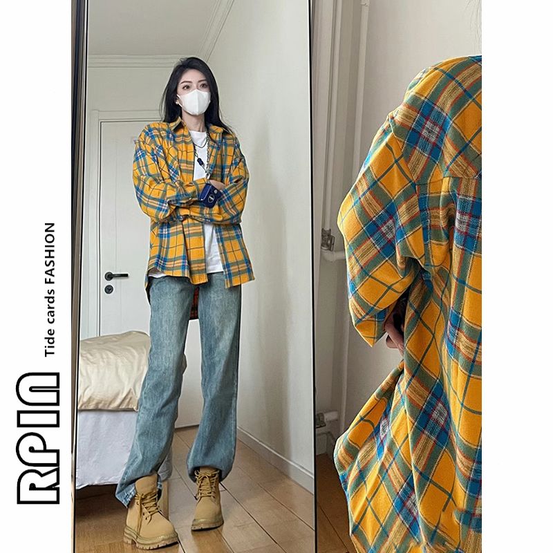 RPIN大碼胖mm300斤春秋法式復古綠色格子外套女新款寬鬆長袖襯衣