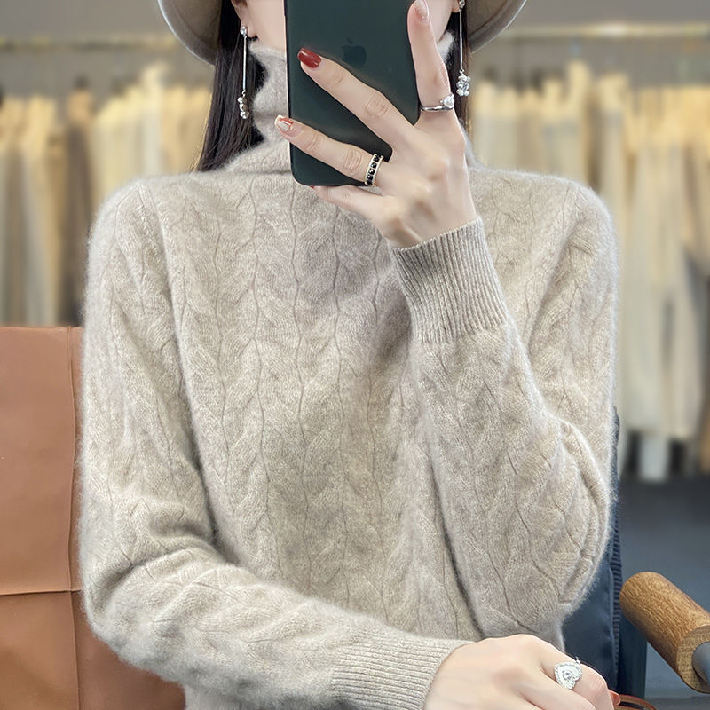 麻花堆堆領長袖打底針織衫女套頭高領毛衣保暖內搭羊毛衫配大衣