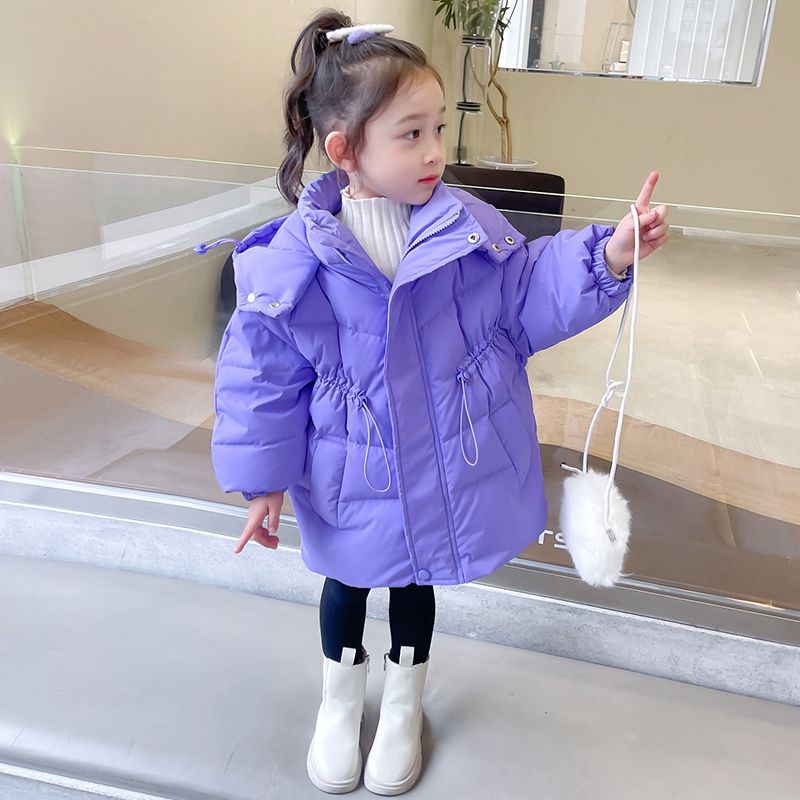 Girls' Down Cotton Clothes Winter Clothes 2023 New Style Baby Girls' Style Thickened Mid-Length Cotton Clothes Children's Winter Cotton Jackets