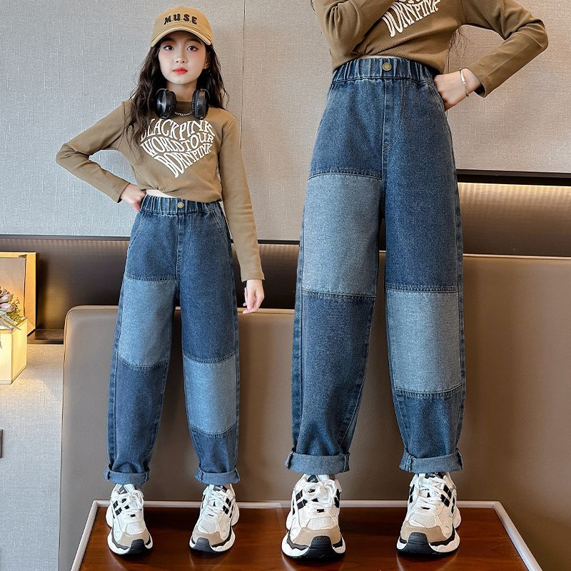 女童牛仔褲春秋洋氣小學生時尚休閒老爹褲中大童寬鬆秋裝兒童褲子