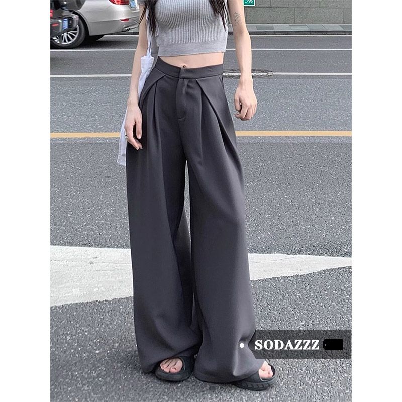 SODAZZZ垂感直筒拖地西裝褲女春秋高腰休閒闊腿褲寬鬆褲子長褲潮