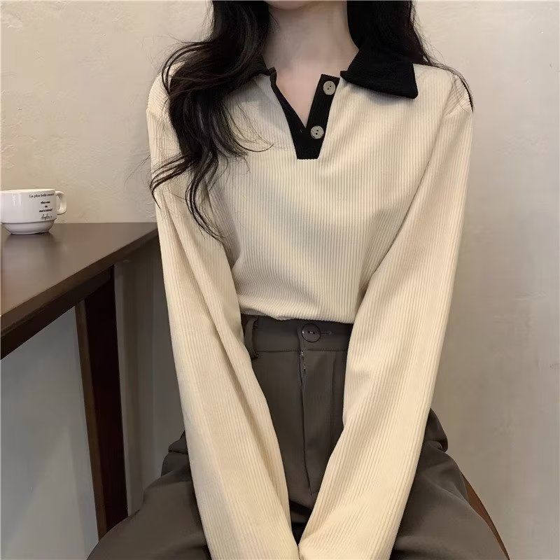 polo衫長袖T恤女春秋冬新款減齡大碼胖mm學院風百搭寬鬆上衣ins潮