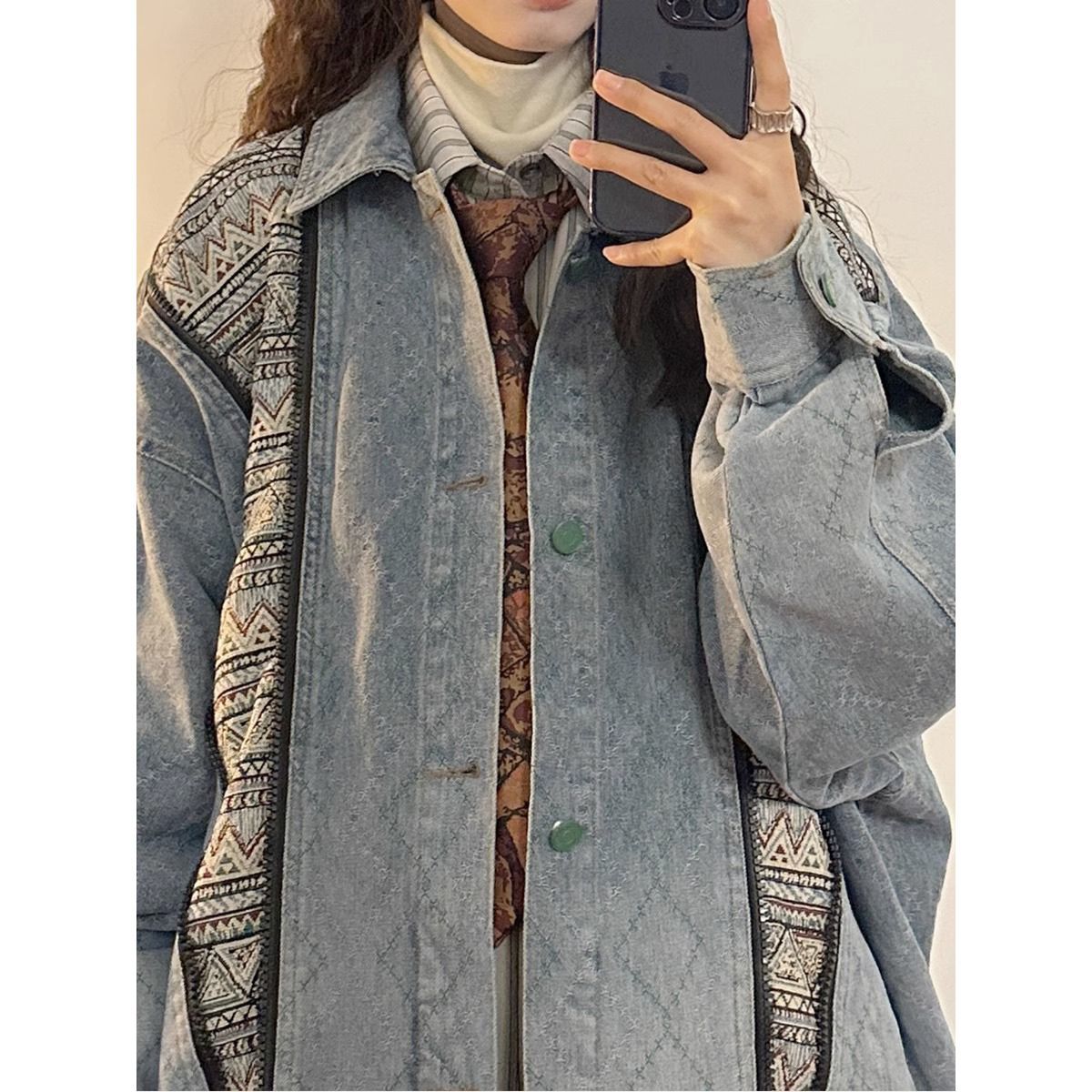 美式復古藍色牛仔外套女2023春秋新款ins潮牌設計感寬鬆夾克上衣