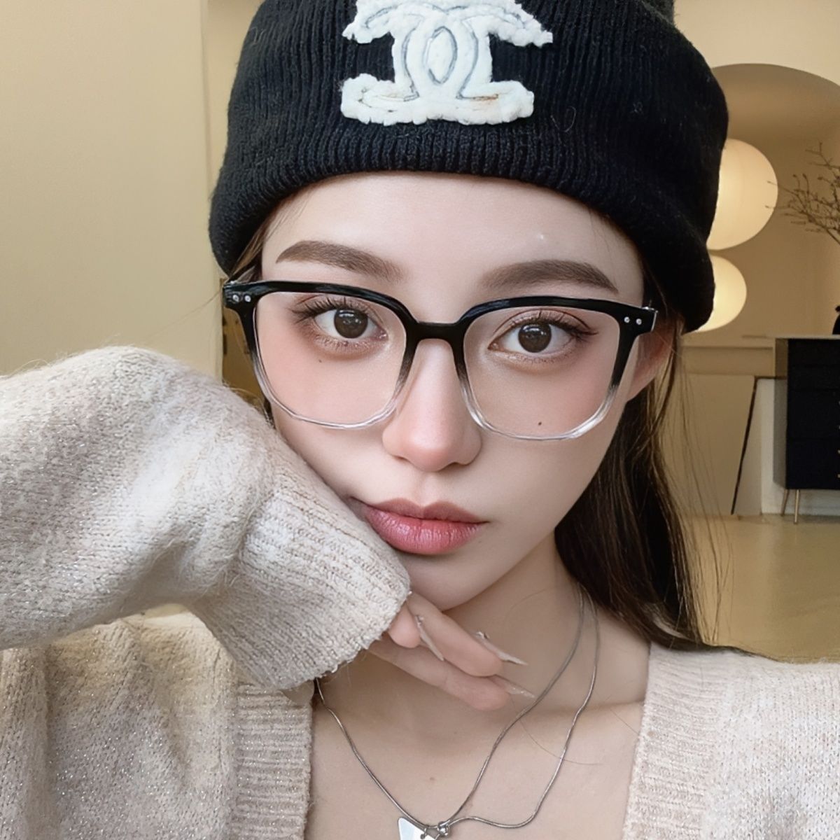 No-makeup artifact glasses for women, Korean version, trendy black frame, high-end myopia, can be equipped with large-frame, big-face, slimming glasses frames