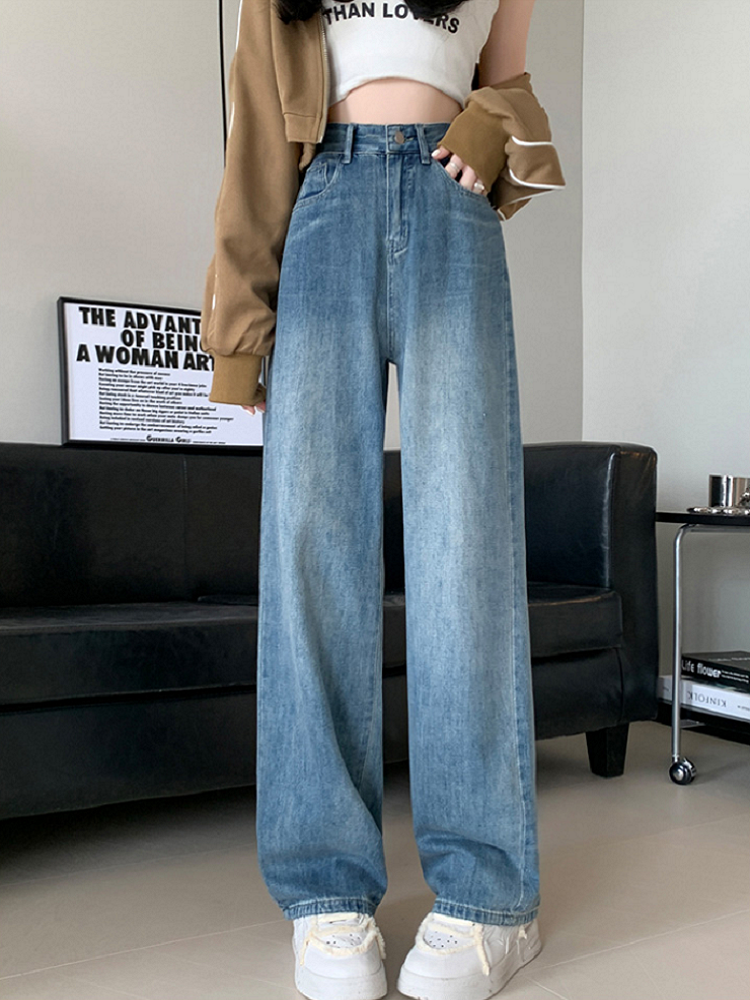 YSYOURS復古牛仔褲女春秋顯瘦梨形身材大碼胖MM高腰窄版闊腿褲子