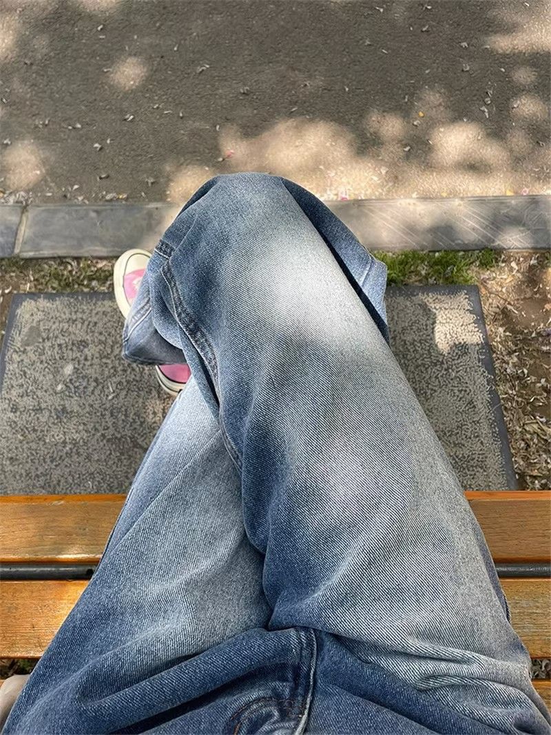 直筒牛仔褲女秋季新款胖妹妹mm高腰寬鬆顯瘦闊腿長褲梨形身材褲子