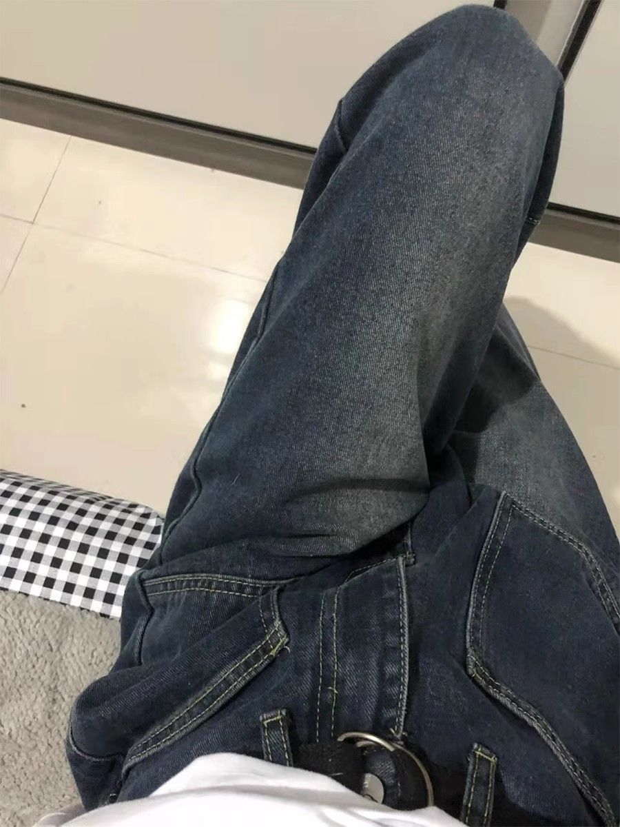 梨型身材復古高腰直筒牛仔褲女秋季新款大碼胖mm寬鬆顯瘦闊腿褲子