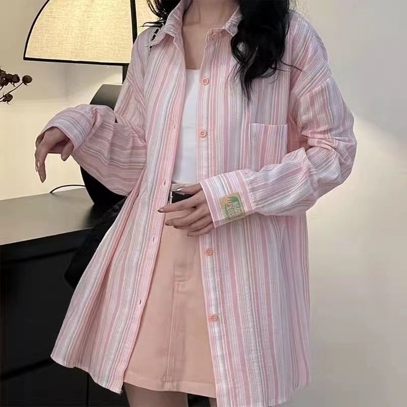 格瑞吉奧新款法式復古條紋襯衫女設計感小眾襯衣寬鬆長袖防曬外套