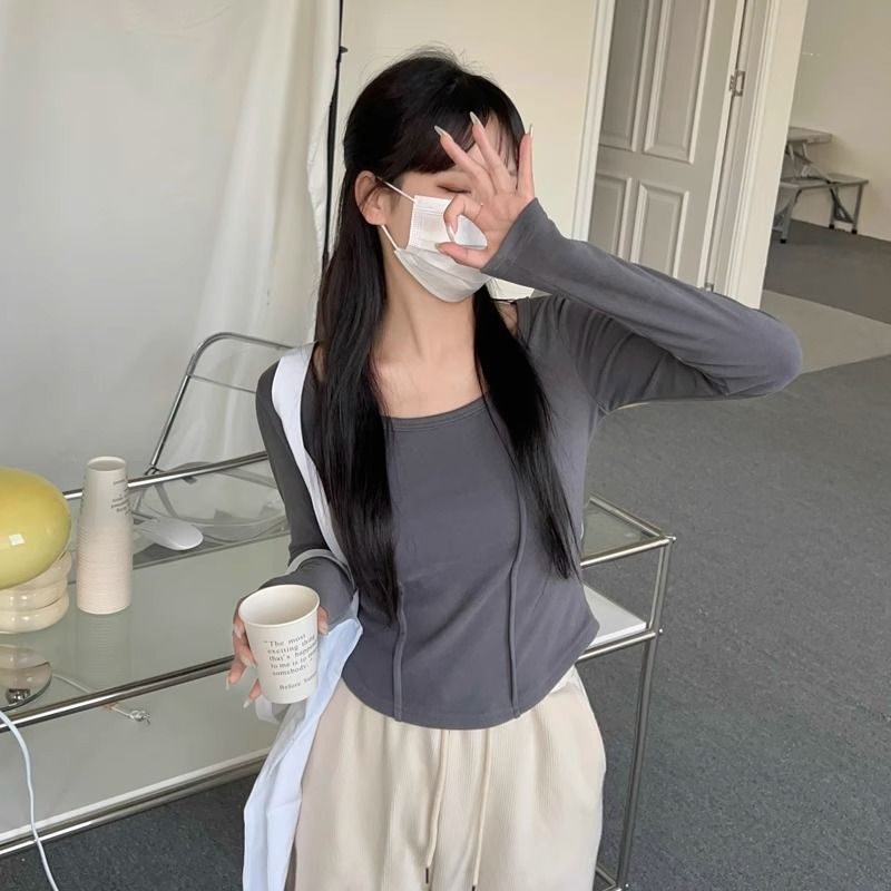 大碼女裝長袖T恤內搭打底衫秋季韓版胖妹妹短款顯瘦上衣200斤240