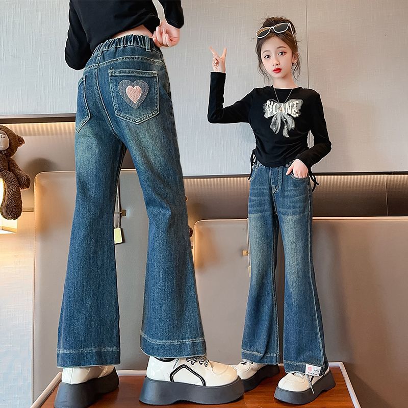 女童褲子春秋款寬鬆洋氣喇叭褲小學生時髦休閒秋裝時尚兒童牛仔褲