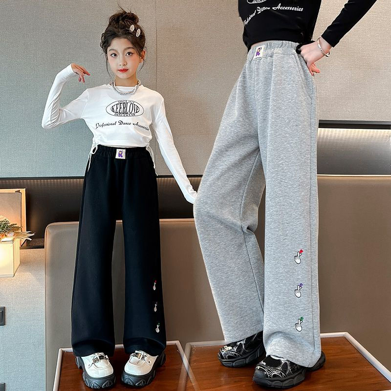 女童褲子春秋款外穿小學生時髦洋氣長褲中大童秋裝衛褲兒童闊腿褲