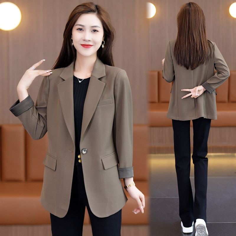 Casual small suit jacket for women 2023 new spring and autumn brown professional temperament versatile high-end suit top