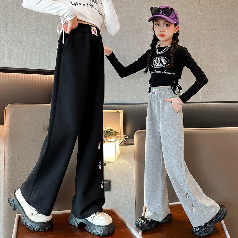 女童闊腿褲春秋2023新款女孩時髦洋氣大童寬鬆休閒褲兒童秋裝褲子