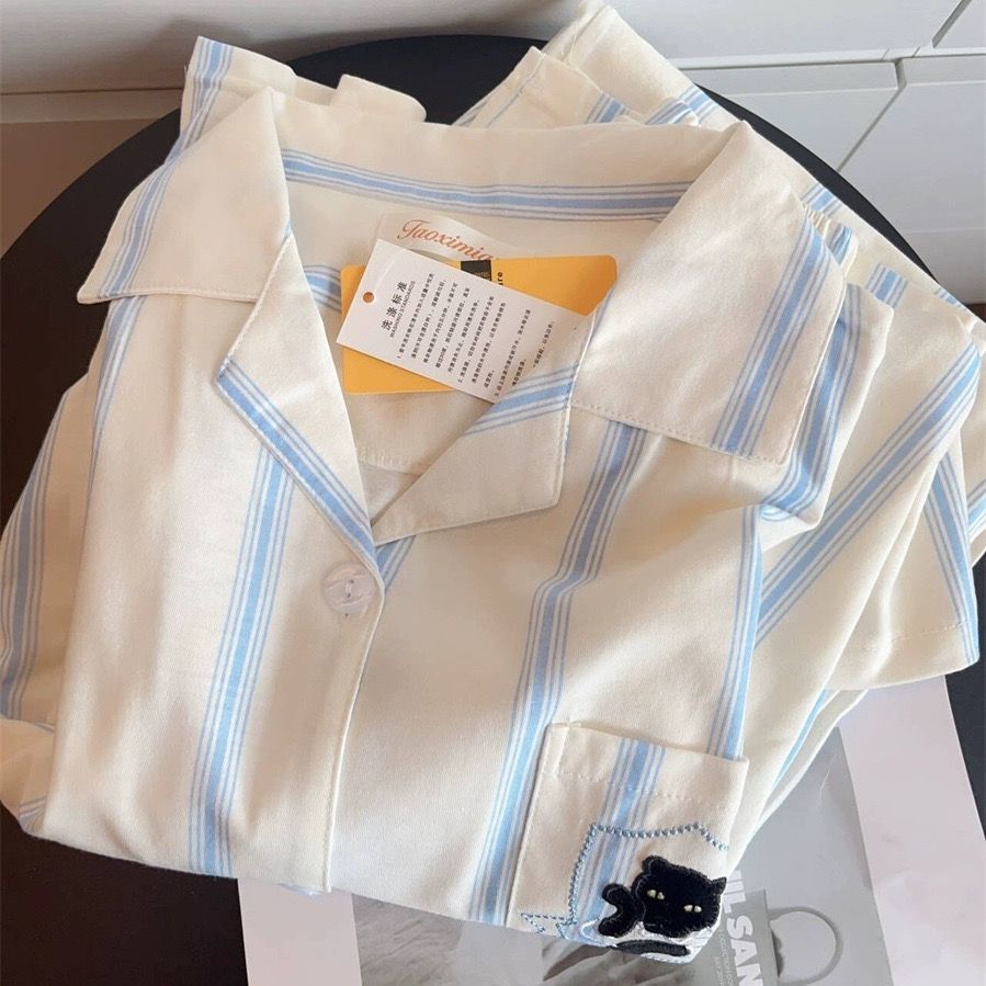 睡衣女春秋款長袖長褲韓版ins網紅爆款卡通條紋黑豹家居服可外穿