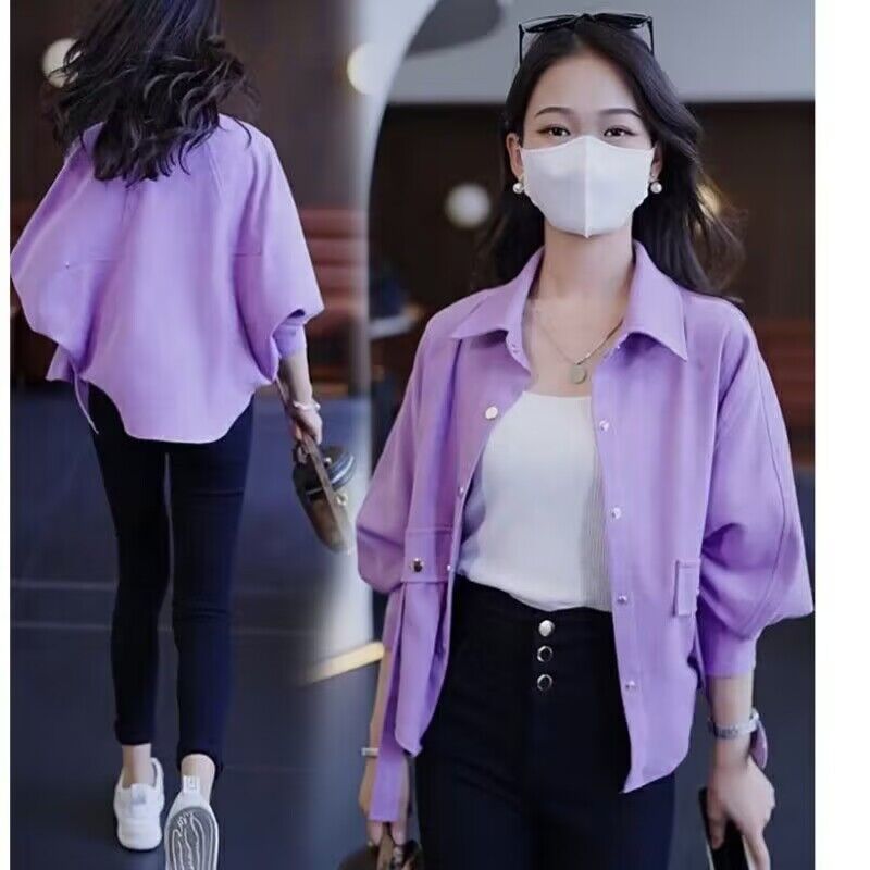 寬鬆百搭短款外套女2023秋冬新款小眾設計感襯衫減齡遮肚長袖上衣