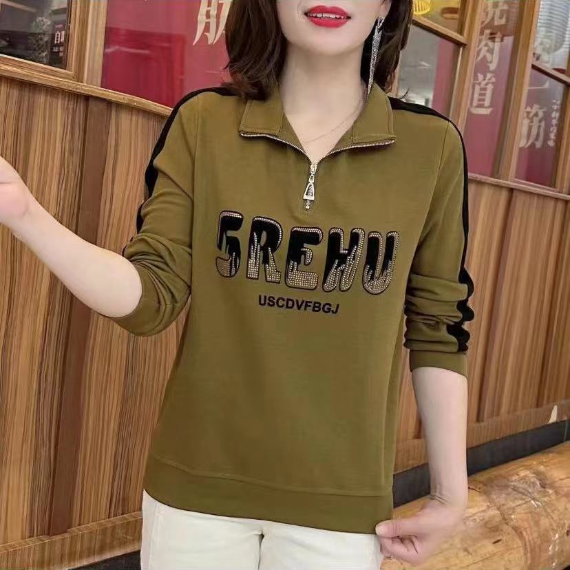 高檔新款媽媽裝春秋長袖衛衣洋氣上衣女半拉鏈大碼時尚打底小衫女