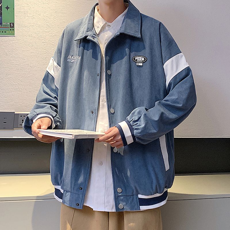 夾克男士外套春秋棒球衣服港風潮流2023新款圓領牛仔休閒秋裝男裝