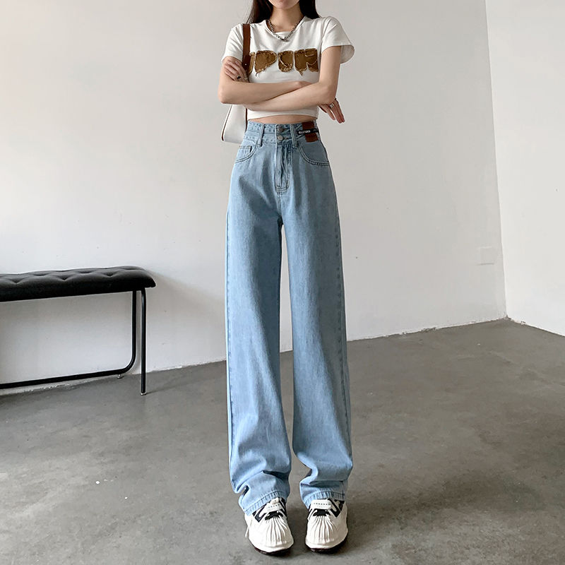 2023年新款秋季牛仔褲女雙扣高腰寬鬆顯瘦顯高百搭闊腿褲