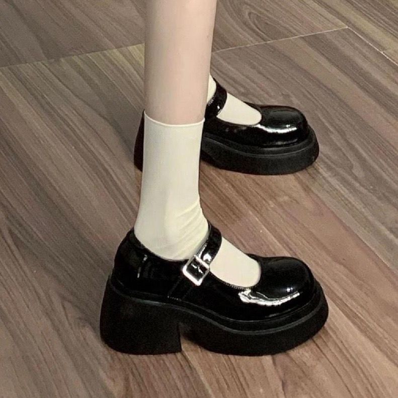瑪麗珍小皮鞋甜酷風小皮鞋女2023春季新款粗跟學院風顯高瑪麗珍鞋