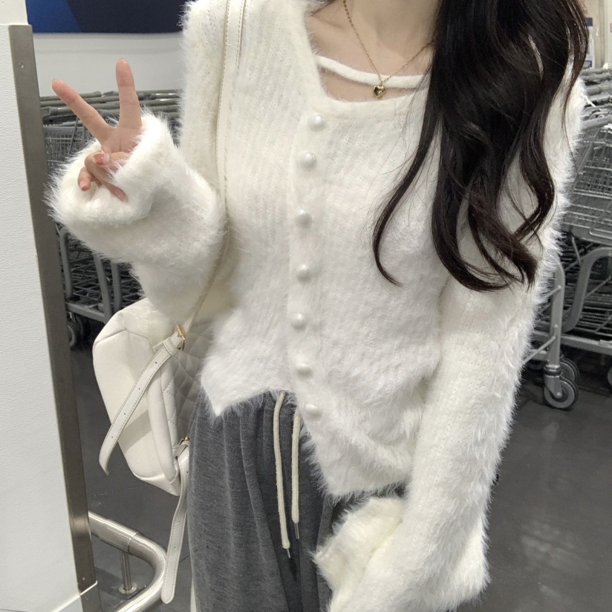 不規則圓領套頭短款開衫毛衣女秋冬新款2023爆款開叉小眾設計上衣