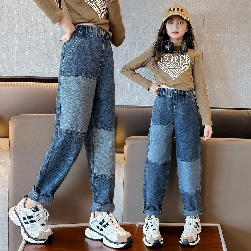 女童牛仔褲春秋時髦兒童秋裝2023新款老爹褲大童洋氣休閒秋季褲子