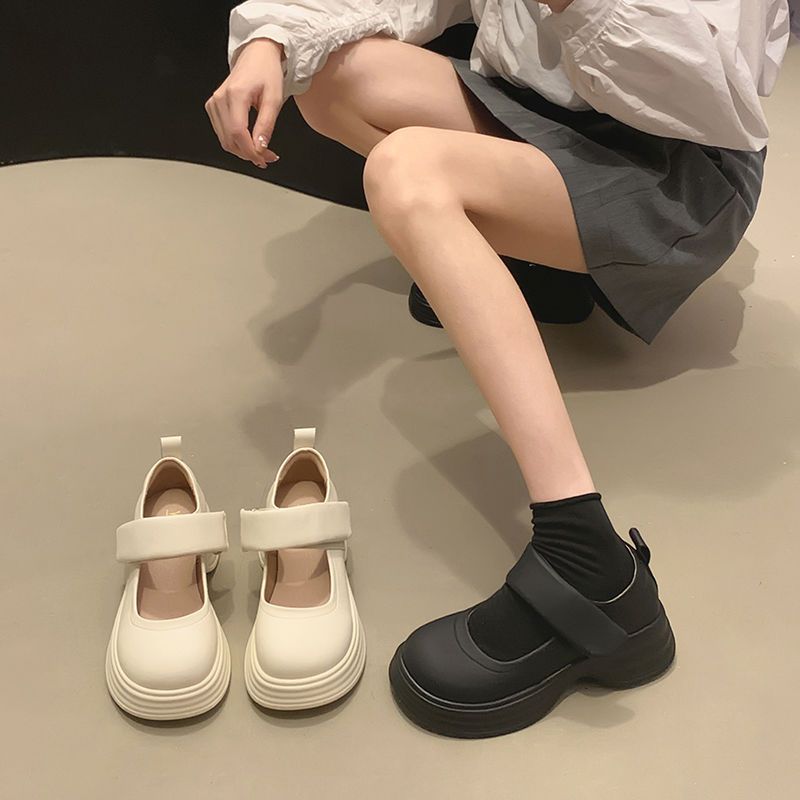 時尚女式單鞋2023年夏季新款休閒百搭小個子厚底舒適瑪麗珍鞋潮