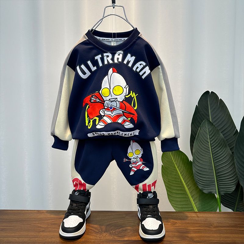 奧特曼男童秋裝衛衣套裝2023新款小兒童春秋季網紅時髦衣服潮童裝