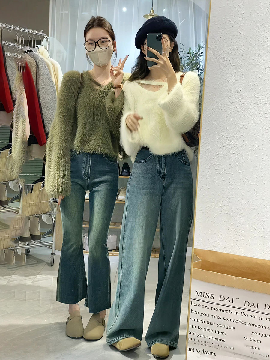 溫柔風軟糯別致絕美水貂絨毛衣女秋季慵懶風氛圍高級感寬鬆針織衫