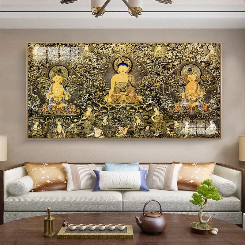 大威德金刚装饰画三世佛唐卡挂画佛堂客厅书房释迦牟尼藏式佛壁画 detail 1