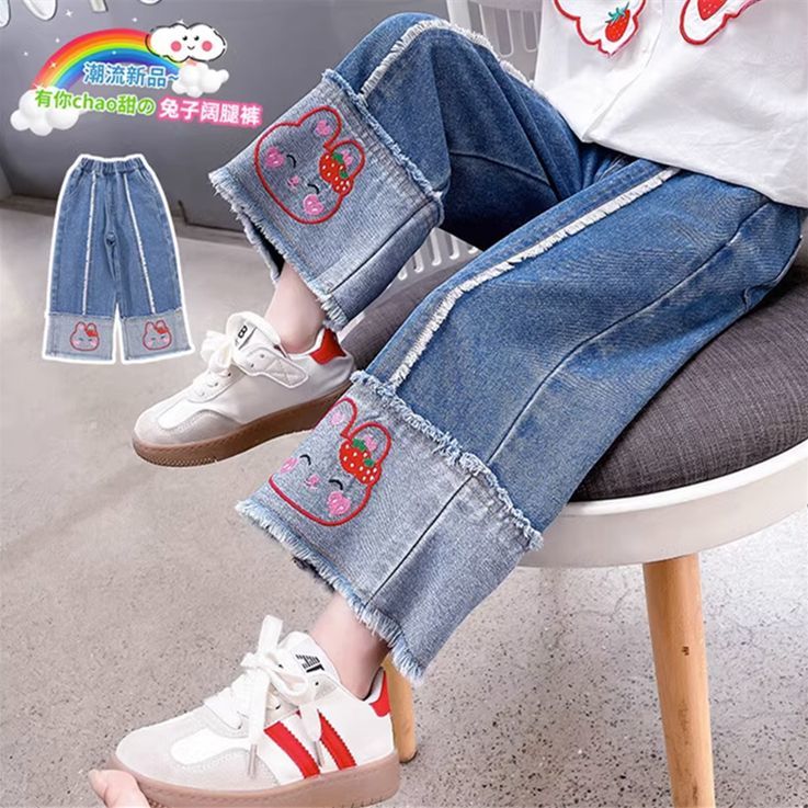 Girls' Jeans Spring and Autumn 2023 New Fashionable Baby Girl Autumn Style Children's Outerwear Trousers Autumn Jeans