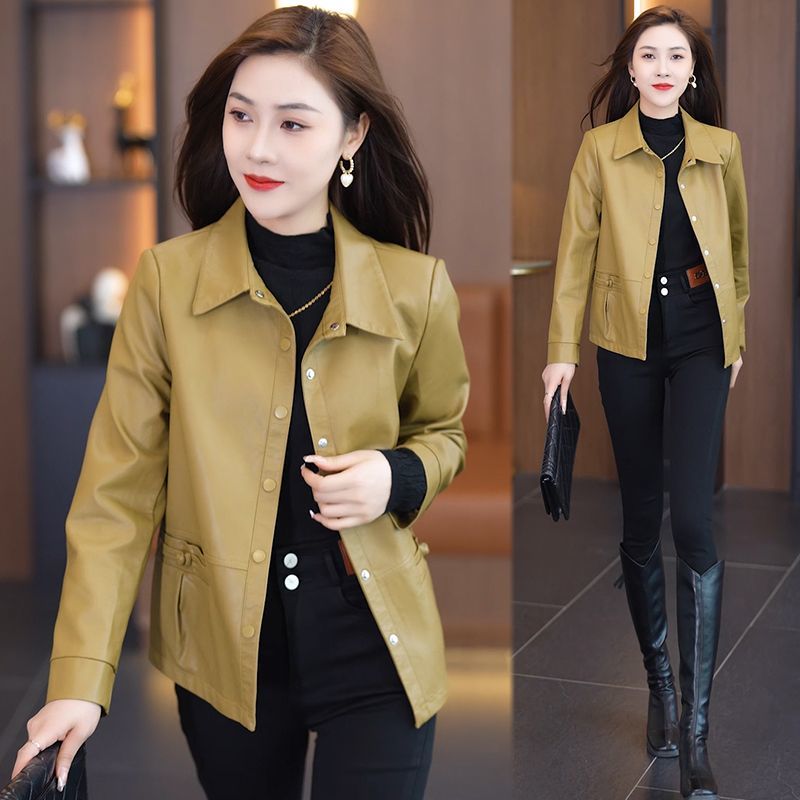 PU leather jacket for women 2023 spring and autumn new fashion loose temperament casual versatile black leather jacket top