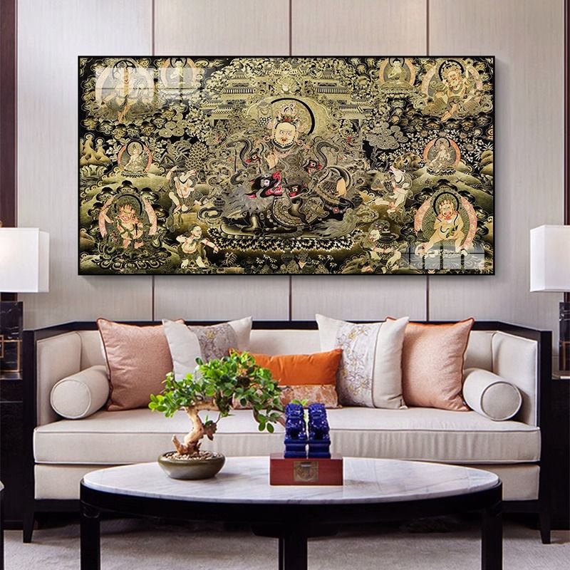 大威德金刚装饰画三世佛唐卡挂画佛堂客厅书房释迦牟尼藏式佛壁画 detail 2