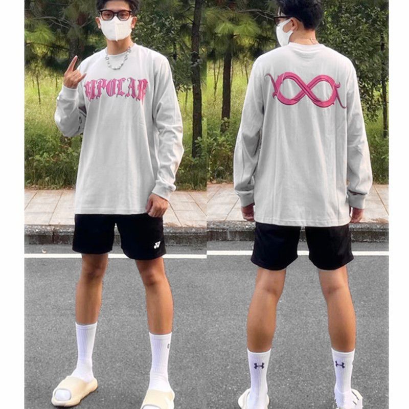 重磅美式小領口純棉長袖T恤男秋季圓領打底衫ins潮牌街頭嘻哈上衣