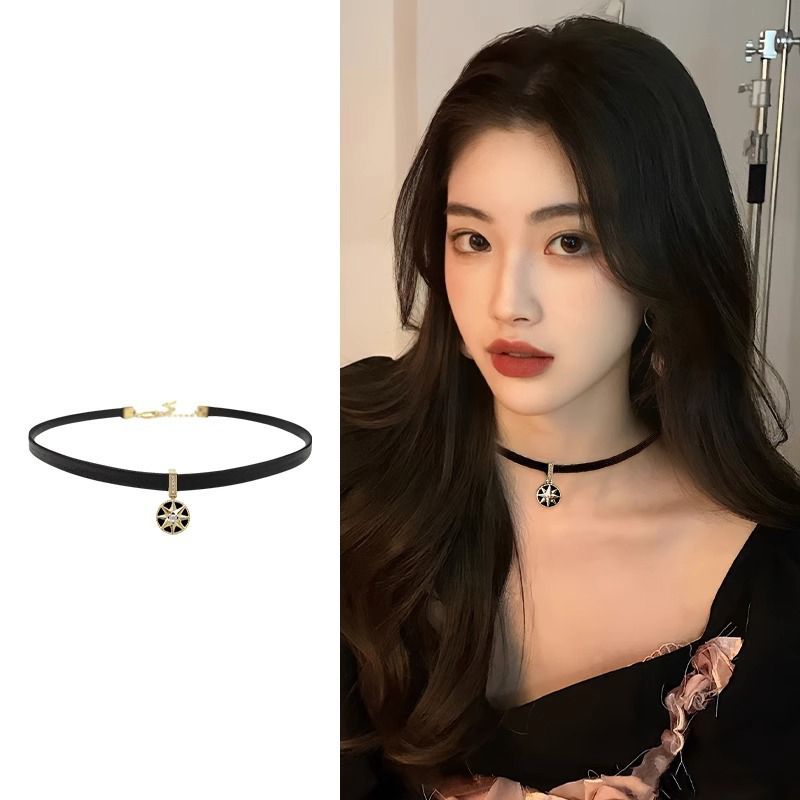 黑色頸帶項鍊輕奢鎖骨鏈女復古小眾高級感頸鏈酷吊墜脖子配飾項圈