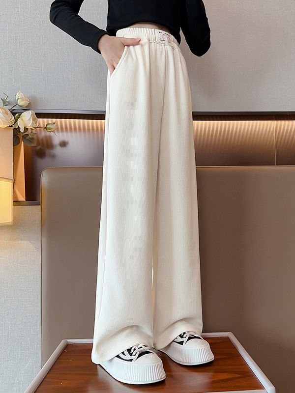 女童休閒褲子2023秋季新款時尚小熊釘扣闊腿褲中大童女孩洋氣長褲
