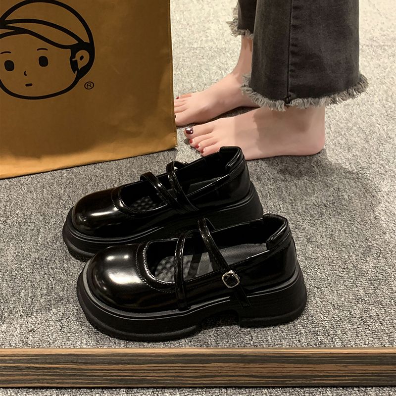 小皮鞋女英倫風2023春秋新款黑色一腳蹬樂福鞋厚底日系jk制服單鞋