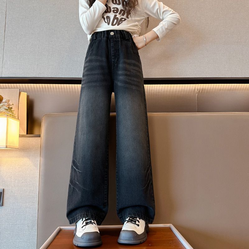 女童牛仔褲秋款2023新款兒童時髦洋氣休閒寬鬆長褲中大童秋季褲子