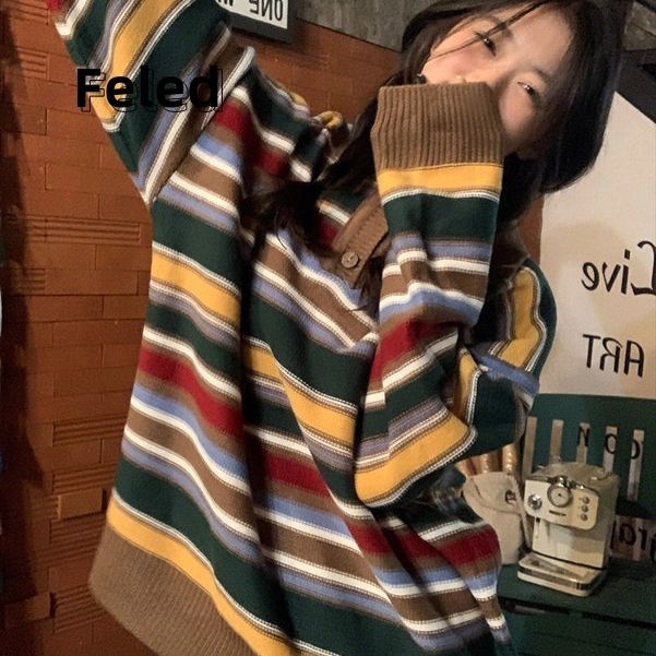 飛拉丹頓小眾復古慵懶風Polo領毛衣男女秋冬新款學院風百搭上衣