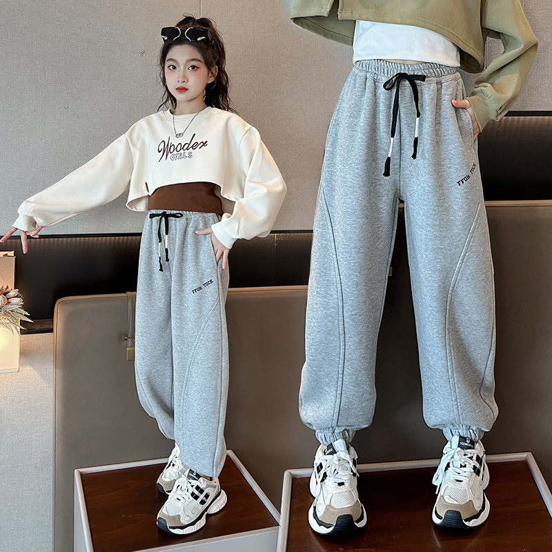 女童褲子春秋款2023新款童裝兒童秋季衛褲寬鬆女大童束腳褲秋裝潮