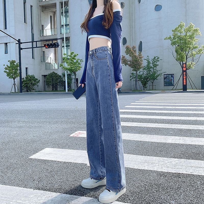 外穿闊腿牛仔褲女秋冬2023年新款高腰寬鬆ins大碼顯瘦百搭直筒褲