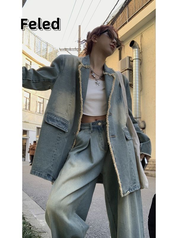 Feira Denton Denim Jacket for Men and Women Spring and Autumn 2023 New American Retro Unique Design Versatile Jacket