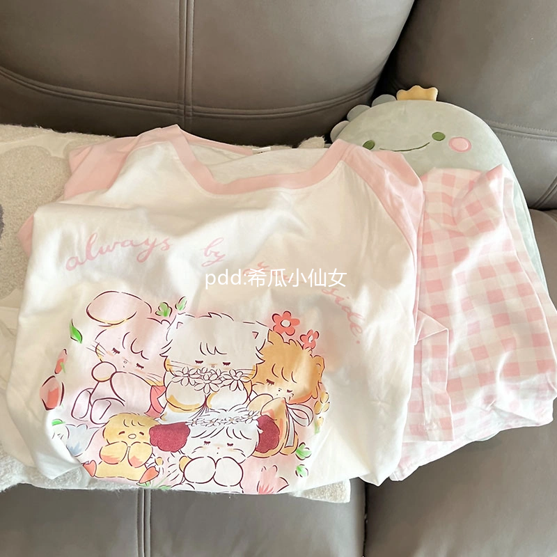 mikko睡衣女春秋季新款圓領寬鬆長袖長褲學生卡通可愛家居服套裝
