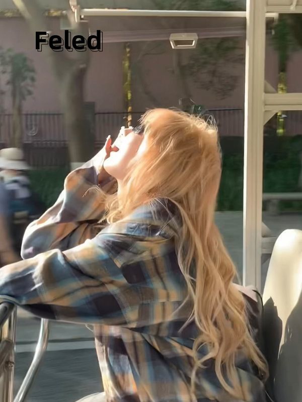 飛拉丹頓美式復古撞色格子防曬襯衫男女長袖寬鬆薄款百搭潮上衣