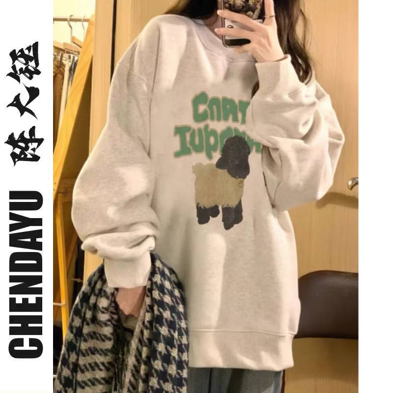 【純棉】圓領衛衣女2023新款寬鬆設計感小眾春秋薄款慵懶風小個子