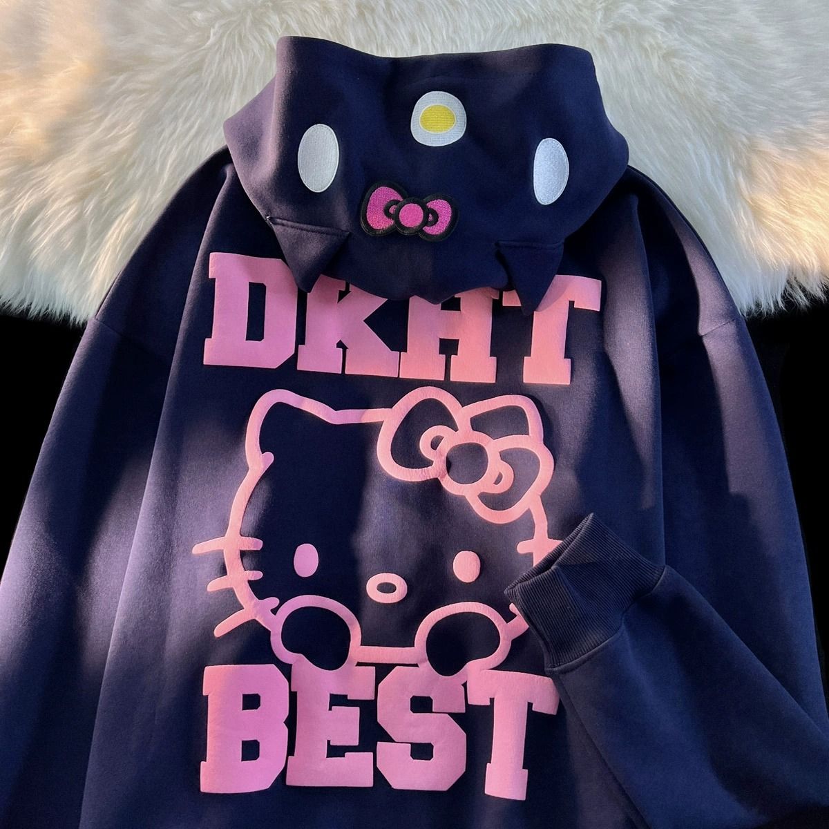 美式潮流卡通哈嘍kitty凱蒂貓開衫連帽衛衣男女秋季休閒寬鬆外套