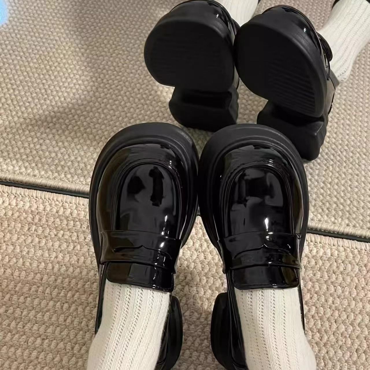 JVBG British style small leather shoes for women 2023 spring and autumn students jk thick-soled Mary Jane single shoes women's height-increasing loafers