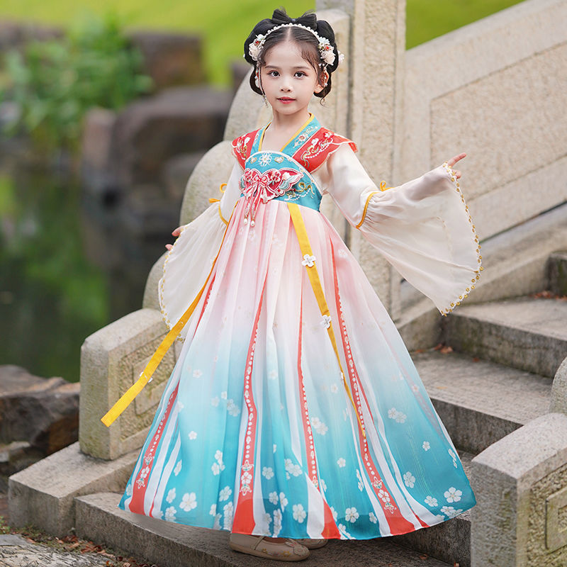 女童漢服秋裝新款2023兒童古裝中國風唐裝超仙禮服秋季小女孩裙子